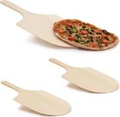 Relaxdays 3 X Pelle à Pizza Bois - Spatule à Pizza - Cuillère à Pain - Cuillère à Pizza - Ronde - Marron