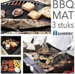 Tapis De Barbecue Sandesen®, 3 Pièces Sur Un Rouleau, Revêtement Antiadhésif, Faciles à Nettoyer Et Réutilisables. Barbecue - Tapis De Grill. Noir, Taille 40x33 Cm