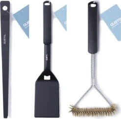 Gusta Outil BBQ Set - BBQ Brosse 38 Cm Noir - BBQ Spatule 46 Cm Noir - Brucelles BBQ Noir 30 Cm