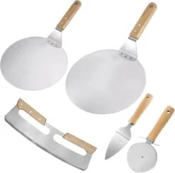Bymouna - Set - Pelle à Pizza - 30,5 CM Et 25,5 CM - Inox/Bois De Chêne - Coupe-pâte - Couteau à Pizza - Coupe-pizza - Spatule - Wiegemes -Cutter -Grill Feu Maison 1200x1185 7