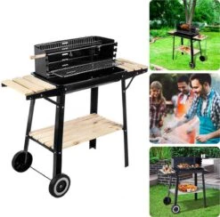 Cheqo® Barbecue Mobile - BBQ Sur Roues - BBQ à Charbon De Bois - Cuisine Extérieure - 45x31cm - 6kg - Paravent Avec Fentes - 2 Roues - Réglable