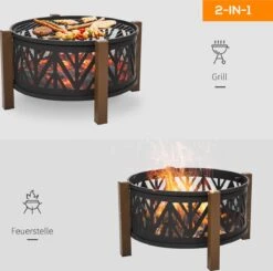 Outsunny Brasero Brasero Avec Grille De Protection Contre Les étincelles Barbecue De Jardin Noir + Marron 842-172 -Grill Feu Maison 1200x1189