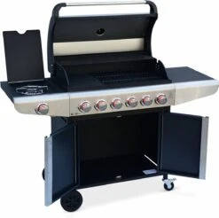 Barbecue à Gaz Bazin 6 Anthracite 6 Brûleurs 1 Brûleur Latéral Avec Panneaux Latéraux Et Thermomètre - Raccordement Gaz G1 2 F15-21 Inclus. -Grill Feu Maison 1200x1194 1