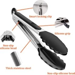 Pinces De Cuisine En Acier Inoxydable De Premium , Poignée Antiadhésive Et Résistante à La Chaleur, Pinces En Siliconen Pour Cuisiner, Servir, Barbecue, Buffet, Salade, Crème Glacée, Four -Grill Feu Maison 1200x1195 8