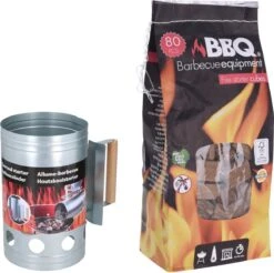 Briquettes Pour BBQ /allume-charbon Avec Manche En Bois 27 Cm - Y Compris 80x Allume-feux Pour BBQ