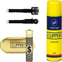 Deal Clipper Classic Large Métal "Dollar Gold" + 1 X Clipper Gas 100ml + 2 X Flint Systems