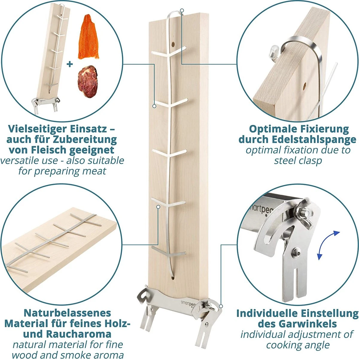 Planche à Saumon à Fumer Et à Griller En Bois De Bouleau Avec Acier Inoxydable Inclinable 4 Planche à Saumon à Fumer Et à Griller En Bois De Bouleau Avec Acier Inoxydable Inclinable – Image 4