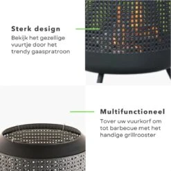 Cheqo® Brasero 2 En 1 Avec Grille De BBQ - Barbecue - Cheminée De Terrasse - Poêle à Bois - Cheminée De Jardin - Chauffage De Terrasse - Brasero - Zwart - Grille Compris - 51 Cm De Haut - 50 Cm De Diamètre -Grill Feu Maison 1200x1200 100