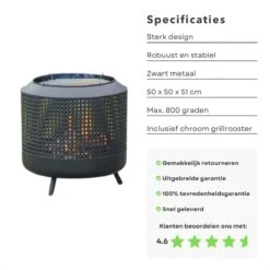 Cheqo® Brasero 2 En 1 Avec Grille De BBQ - Barbecue - Cheminée De Terrasse - Poêle à Bois - Cheminée De Jardin - Chauffage De Terrasse - Brasero - Zwart - Grille Compris - 51 Cm De Haut - 50 Cm De Diamètre -Grill Feu Maison 1200x1200 101