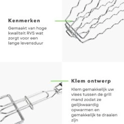 Grille De Serrage Cheqo® BBQ Pour Saucisses - Grille BBQ - Rectangle - Porte-saucisses - Porte-saucisses -Grill Feu Maison 1200x1200 1124