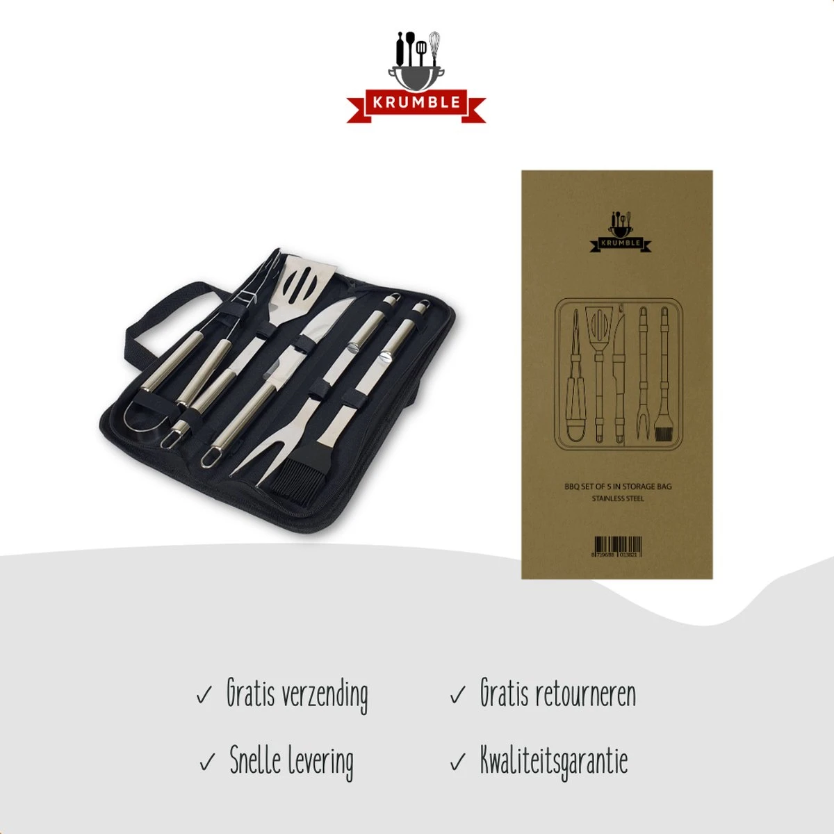Ensemble Barbecue 5 Pièces Krumble / Ensemble Barbecue En Acier Inoxydable De 5 Pièces / Comprend Un Sac De Rangement Pratique - Acier Inoxydable 5 Ensemble Barbecue 5 Pièces Krumble / Ensemble Barbecue En Acier Inoxydable De 5 Pièces / Comprend Un Sac De Rangement Pratique - Acier Inoxydable – Image 5