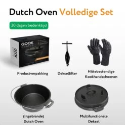 QC Dutch Oven - Gants De Four Inclus - Pan En Fonte - 5 Litres - Brûlé - Cuisine Plein Air -Grill Feu Maison 1200x1200 1466