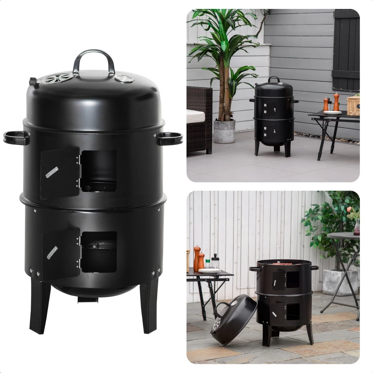 Cheqo® BBQ Smoker - Fumoir Et Four Grill - Ø40 X H78 Cm - Acier - 2 Grilles - Thermomètre - Charbon De Bois/ Briquettes - 6,9 Kg - Barbecue Smoker 1 Cheqo® BBQ Smoker - Fumoir Et Four Grill - Ø40 X H78 Cm - Acier - 2 Grilles - Thermomètre - Charbon De Bois/ Briquettes - 6,9 Kg - Barbecue Smoker