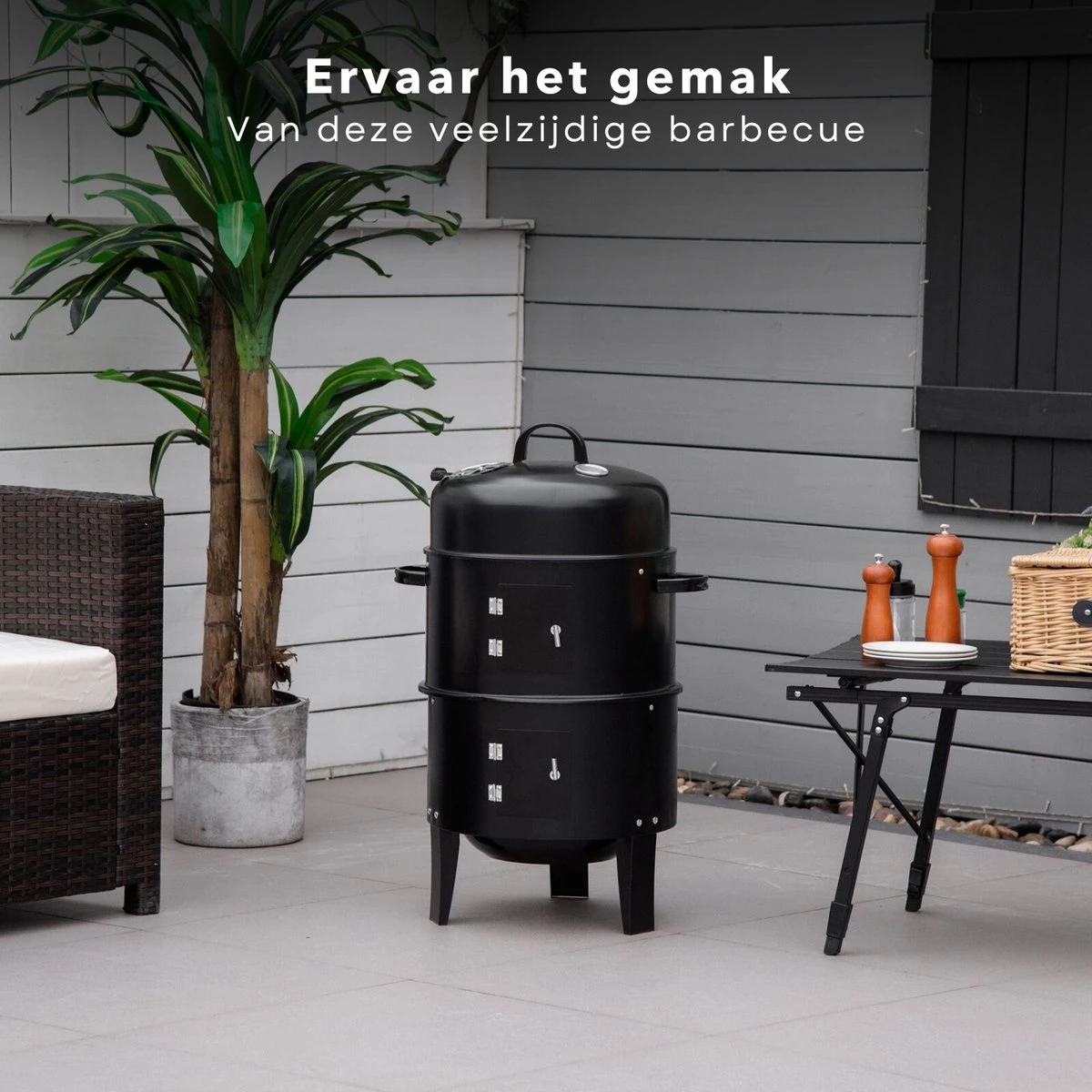 Cheqo® BBQ Smoker - Fumoir Et Four Grill - Ø40 X H78 Cm - Acier - 2 Grilles - Thermomètre - Charbon De Bois/ Briquettes - 6,9 Kg - Barbecue Smoker 2 Cheqo® BBQ Smoker - Fumoir Et Four Grill - Ø40 X H78 Cm - Acier - 2 Grilles - Thermomètre - Charbon De Bois/ Briquettes - 6,9 Kg - Barbecue Smoker – Image 2