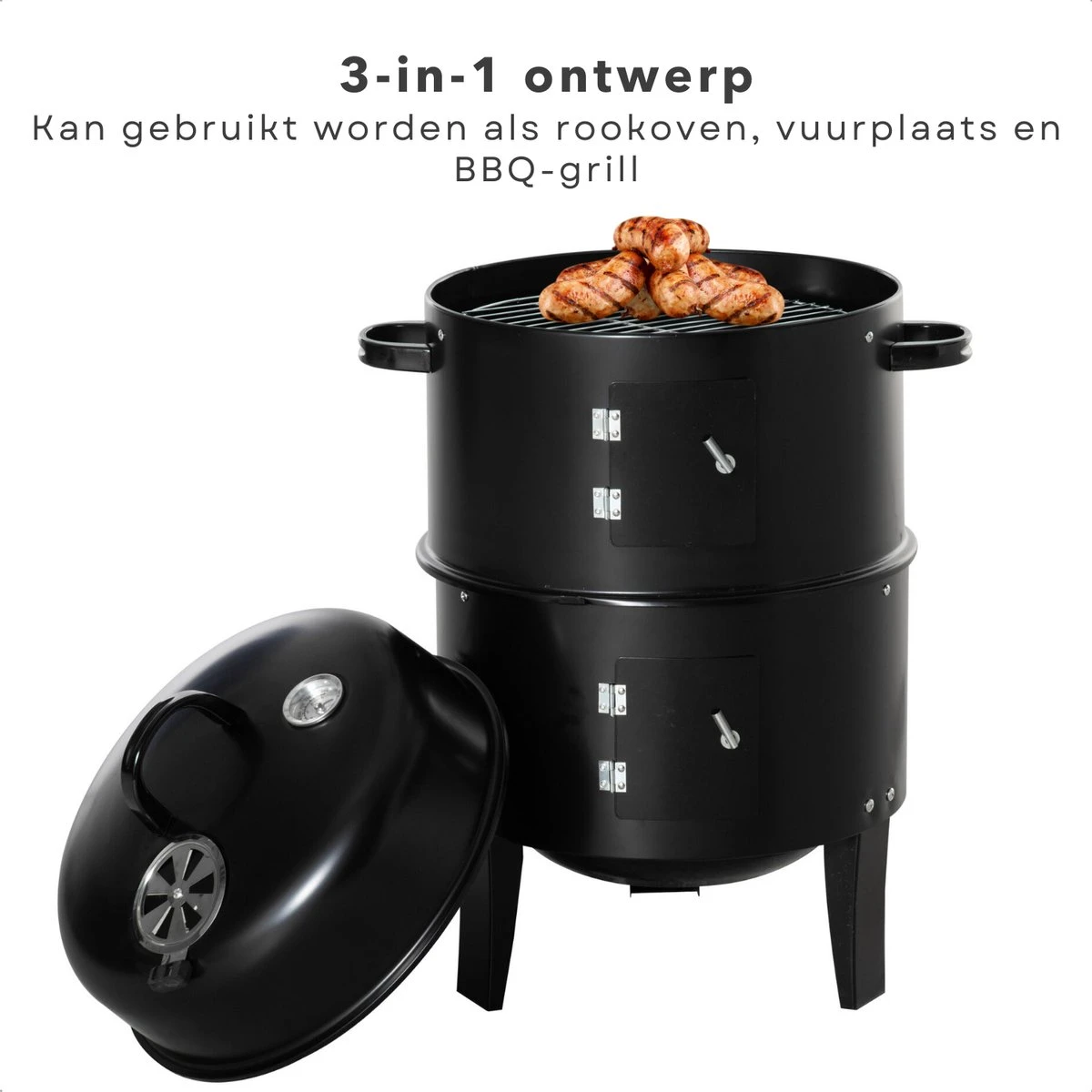 Cheqo® BBQ Smoker - Fumoir Et Four Grill - Ø40 X H78 Cm - Acier - 2 Grilles - Thermomètre - Charbon De Bois/ Briquettes - 6,9 Kg - Barbecue Smoker 4 Cheqo® BBQ Smoker - Fumoir Et Four Grill - Ø40 X H78 Cm - Acier - 2 Grilles - Thermomètre - Charbon De Bois/ Briquettes - 6,9 Kg - Barbecue Smoker – Image 4