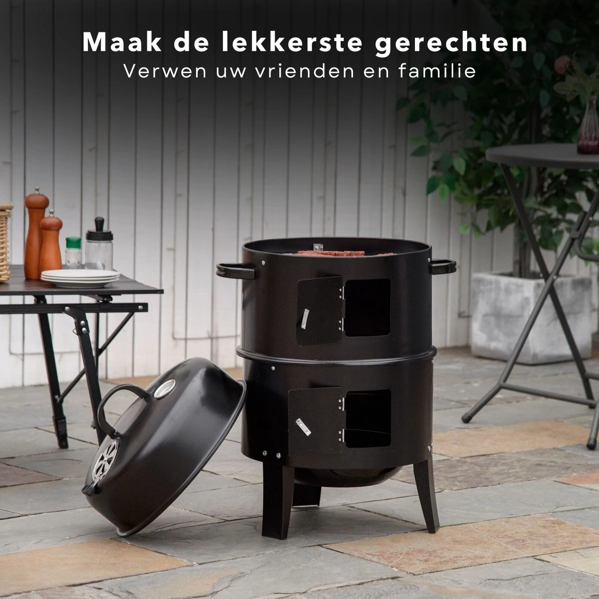 Cheqo® BBQ Smoker - Fumoir Et Four Grill - Ø40 X H78 Cm - Acier - 2 Grilles - Thermomètre - Charbon De Bois/ Briquettes - 6,9 Kg - Barbecue Smoker 5 Cheqo® BBQ Smoker - Fumoir Et Four Grill - Ø40 X H78 Cm - Acier - 2 Grilles - Thermomètre - Charbon De Bois/ Briquettes - 6,9 Kg - Barbecue Smoker – Image 5