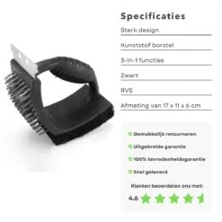 Cheqo® Brosse à Barbecue 3 En 1 - Brosse à BBQ Avec Grattoir - Gratte, Sable Et Brosse - Brosse En Plastique Et Grattoir En Acier Inoxydable - Nettoyage De Grille De Barbecue - 25 Cm -Grill Feu Maison 1200x1200 1737