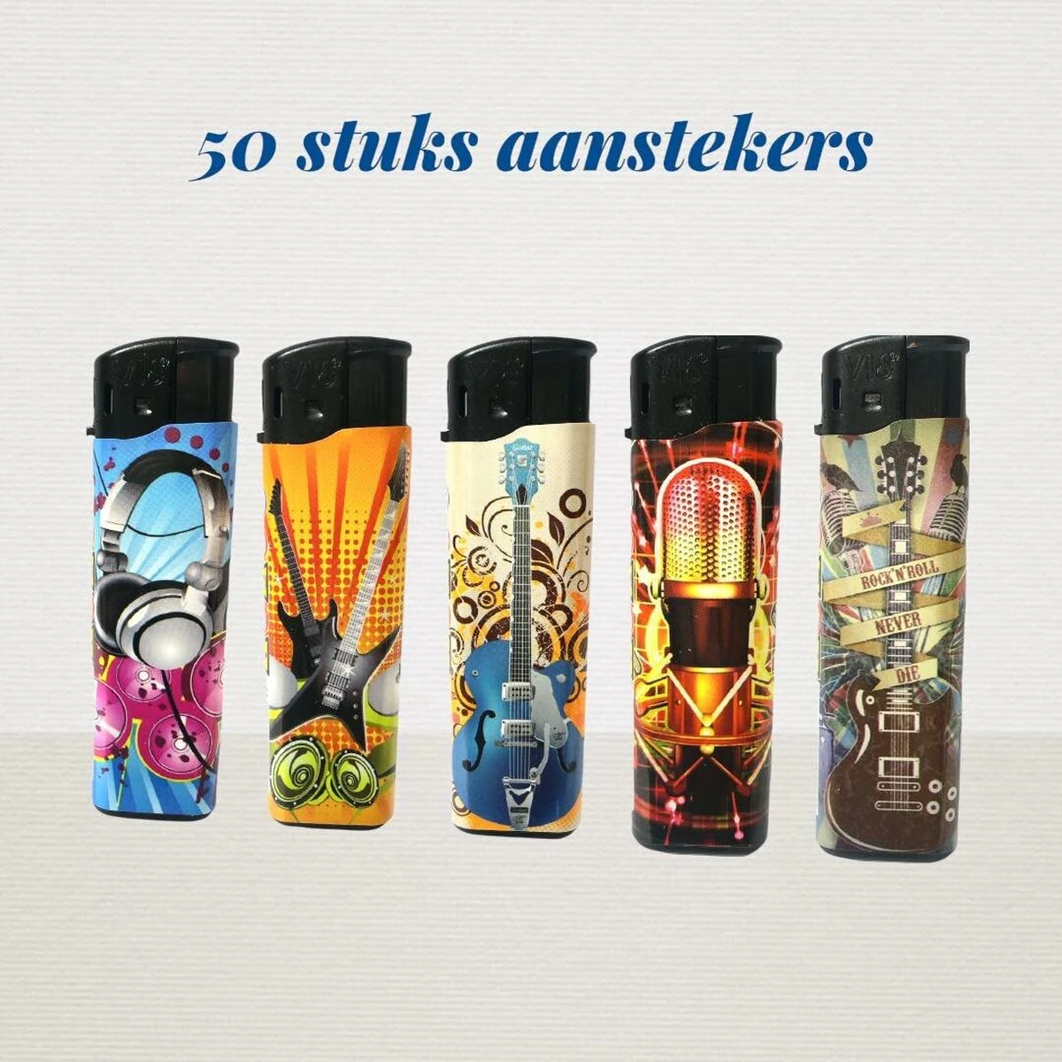 Briquets Clic 50 Pièces Dans Un Plateau - Impression De Musique De Guitare - Briquet Rechargeable - Briquets Unilite + Bouteille De Gaz 3 Briquets Clic 50 Pièces Dans Un Plateau - Impression De Musique De Guitare - Briquet Rechargeable - Briquets Unilite + Bouteille De Gaz – Image 3