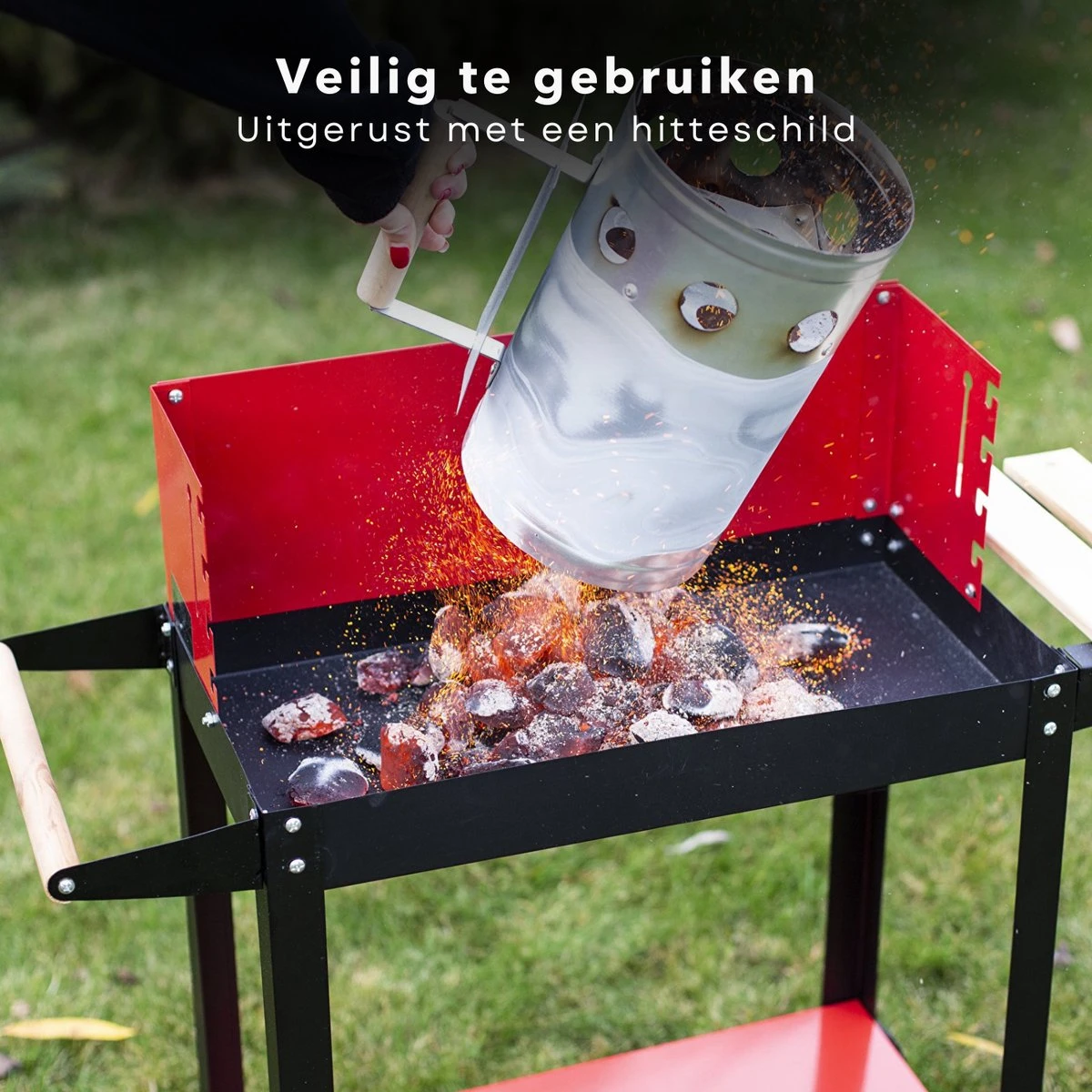 Cheqo® Briquette Starter - Charcoal Starter Metal - BBQ Starter - Barbecue Quick Starter - 27x16cm - BBQ Starter - Allume-feu - Surface Réfractaire - Manche Bois - Bouclier Thermique 4 Cheqo® Briquette Starter - Charcoal Starter Metal - BBQ Starter - Barbecue Quick Starter - 27x16cm - BBQ Starter - Allume-feu - Surface Réfractaire - Manche Bois - Bouclier Thermique – Image 4