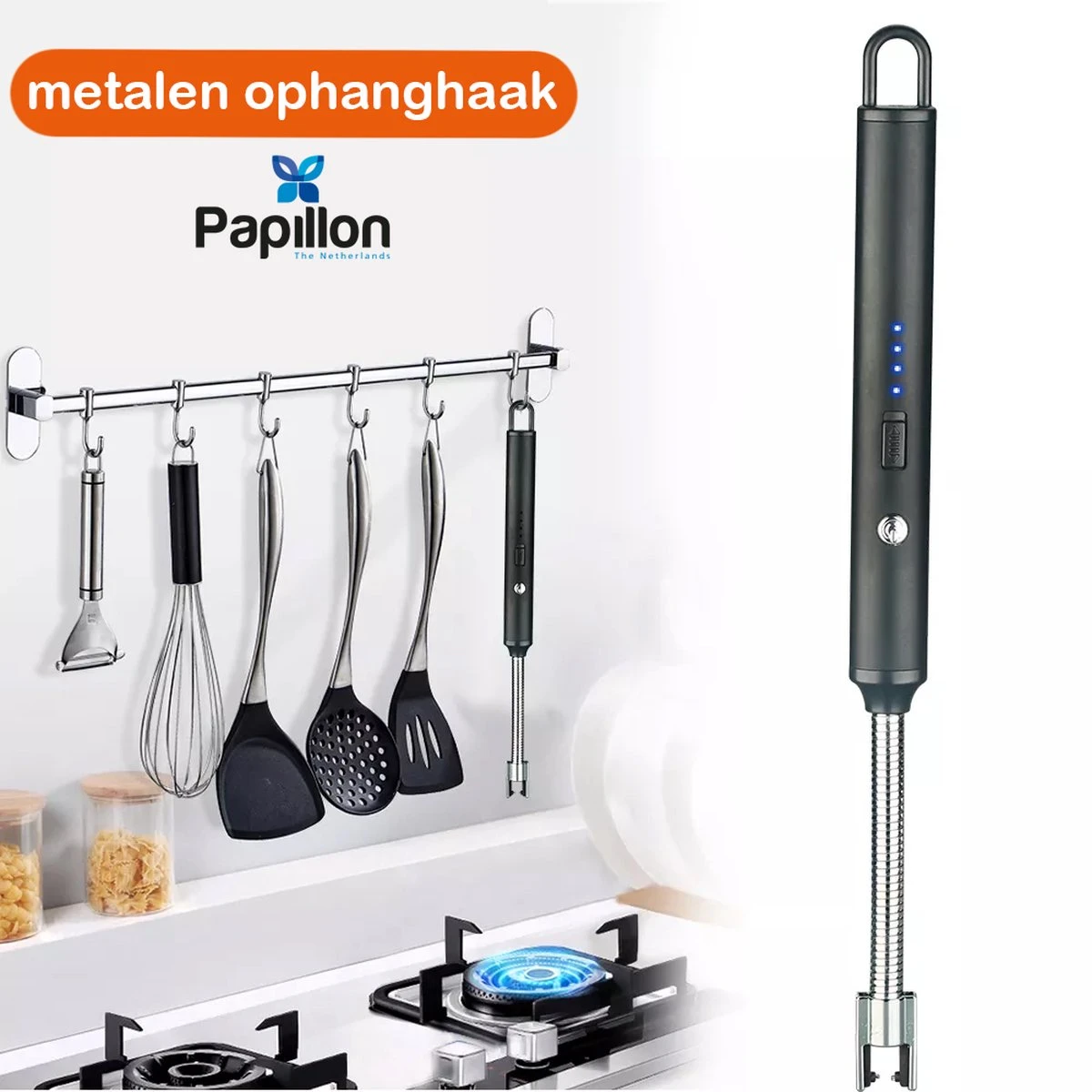 Papillon - Briquet électrique Long - Rechargeable Par USB - Briquet Flexible - Cuisinière à Gaz - Bougies - BBQ - Blauw 3 Papillon - Briquet électrique Long - Rechargeable Par USB - Briquet Flexible - Cuisinière à Gaz - Bougies - BBQ - Blauw – Image 3