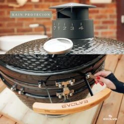 Evolve Advanced Solo - Barbecue Kamado 24" / 61 CM / XXL - Sans Base Ni Tables D'appoint - Accessoires Gratuits Inclus - Parois En Céramique - Forme D'oeuf - Chaleur Directe + Chaleur Indirecte - Ventilation Professionnelle - Thermomètre Intelligent -Grill Feu Maison 1200x1200 200