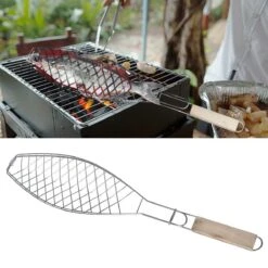 WiseGoods Premium Fish Grill Grille - Accessoires De Vêtements Pour Bébé BBQ - Grille De Barbecue - Barbecue - Grille De Barbecue En Fer - Avec Poignée 57 Cm -Grill Feu Maison 1200x1200 2016