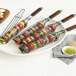 Pince Pour Grille De BBQ - Pinces Pour BBQ - Accessoires Pour BBQ - Grille De Serrage - Convient Pour La Viande, Les Légumes Et Le Poisson - Acier Inoxydable - Manche En Bois - 2 Pièces -Grill Feu Maison 1200x1200 2036
