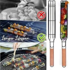Pince Pour Grille De BBQ - Pinces Pour BBQ - Accessoires Pour BBQ - Grille De Serrage - Convient Pour La Viande, Les Légumes Et Le Poisson - Acier Inoxydable - Manche En Bois - 2 Pièces -Grill Feu Maison 1200x1200 2038