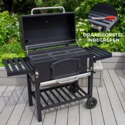 BBQ Grill XXL Fumoir Fumoir - Barbecue à Charbon De Bois De Jardin - Y Compris Housse De Pluie Brosse Métallique Espace De Rangement Pliable -Grill Feu Maison 1200x1200 220