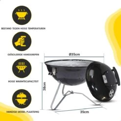 AG Mini Barbecue Ø 35cm - Barbecues à Charbon - Barbecue Kogelbarbecue - Klein Et Léger - Compact - Inox - 4-6 Personnes-Barbecue Rond - Incl. Couvercle - Barbecue Passe Partout -Grille De Ventilation Pour La Régulation De L'oxygène - Zwart -Grill Feu Maison 1200x1200 245