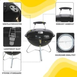 AG Mini Barbecue Ø 35cm - Barbecues à Charbon - Barbecue Kogelbarbecue - Klein Et Léger - Compact - Inox - 4-6 Personnes-Barbecue Rond - Incl. Couvercle - Barbecue Passe Partout -Grille De Ventilation Pour La Régulation De L'oxygène - Zwart -Grill Feu Maison 1200x1200 247