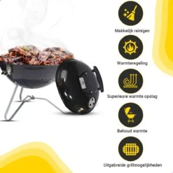 AG Mini Barbecue Ø 35cm - Barbecues à Charbon - Barbecue Kogelbarbecue - Klein Et Léger - Compact - Inox - 4-6 Personnes-Barbecue Rond - Incl. Couvercle - Barbecue Passe Partout -Grille De Ventilation Pour La Régulation De L'oxygène - Zwart -Grill Feu Maison 1200x1200 250