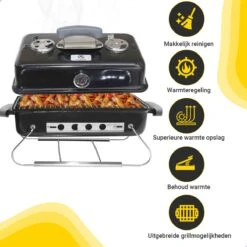 AG To- Go Barbecue Ø44 Cm - Barbecues à Charbon - Incl. Thermomètre - Température Inoxydable - Compact -Barbecue Carré - Incl. Couvercle - Barbecue Traditionnel - 6 Personnes - Partout Grille De Ventilation Pour Régulation D'oxygène - Zwart -Grill Feu Maison 1200x1200 296