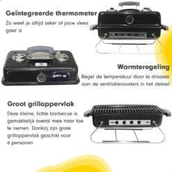 AG To- Go Barbecue Ø44 Cm - Barbecues à Charbon - Incl. Thermomètre - Température Inoxydable - Compact -Barbecue Carré - Incl. Couvercle - Barbecue Traditionnel - 6 Personnes - Partout Grille De Ventilation Pour Régulation D'oxygène - Zwart -Grill Feu Maison 1200x1200 297