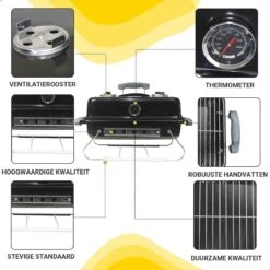 AG To- Go Barbecue Ø44 Cm - Barbecues à Charbon - Incl. Thermomètre - Température Inoxydable - Compact -Barbecue Carré - Incl. Couvercle - Barbecue Traditionnel - 6 Personnes - Partout Grille De Ventilation Pour Régulation D'oxygène - Zwart -Grill Feu Maison 1200x1200 298