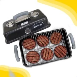 AG To- Go Barbecue Ø44 Cm - Barbecues à Charbon - Incl. Thermomètre - Température Inoxydable - Compact -Barbecue Carré - Incl. Couvercle - Barbecue Traditionnel - 6 Personnes - Partout Grille De Ventilation Pour Régulation D'oxygène - Zwart -Grill Feu Maison 1200x1200 300