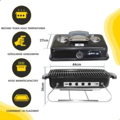 AG To- Go Barbecue Ø44 Cm - Barbecues à Charbon - Incl. Thermomètre - Température Inoxydable - Compact -Barbecue Carré - Incl. Couvercle - Barbecue Traditionnel - 6 Personnes - Partout Grille De Ventilation Pour Régulation D'oxygène - Zwart -Grill Feu Maison 1200x1200 301