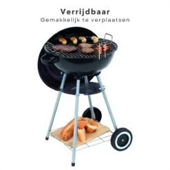 Cheqo® Kogelbarbecue Sur Roues - Barbecue - BBQ - Bullet Grill - Barbecue à Charbon - 46cm De Diamètre - 78cm De Hauteur - 70cm De Hauteur De Cuisson - Revêtement En Poudre - Mobile - Avec Grille De Rangement - Poignée - Zwart -Grill Feu Maison 1200x1200 314