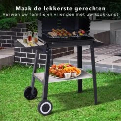 Cheqo® Barbecue Mobile - BBQ Sur Roues - BBQ à Charbon De Bois - Cuisine Extérieure - 45x31cm - 6kg - Paravent Avec Fentes - 2 Roues - Réglable -Grill Feu Maison 1200x1200 321