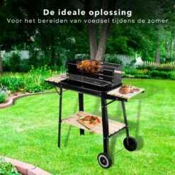 Cheqo® Barbecue Mobile - BBQ Sur Roues - BBQ à Charbon De Bois - Cuisine Extérieure - 45x31cm - 6kg - Paravent Avec Fentes - 2 Roues - Réglable -Grill Feu Maison 1200x1200 322