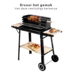 Cheqo® Barbecue Mobile - BBQ Sur Roues - BBQ à Charbon De Bois - Cuisine Extérieure - 45x31cm - 6kg - Paravent Avec Fentes - 2 Roues - Réglable -Grill Feu Maison 1200x1200 323