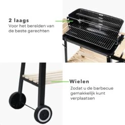 Cheqo® Barbecue Mobile - BBQ Sur Roues - BBQ à Charbon De Bois - Cuisine Extérieure - 45x31cm - 6kg - Paravent Avec Fentes - 2 Roues - Réglable -Grill Feu Maison 1200x1200 324