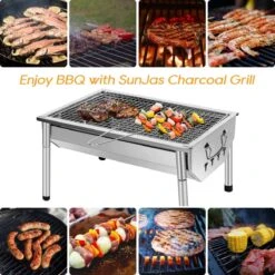 SunJas Barbecue Pique-Nique Barbecue à Charbon De Bois En Acier Inoxydable Petit Grill Barbecue De Camping Portable Grilles Amovibles Pour Fête De Jardin En Outdoor Etc (40 X 28 X 21,5 Cm) -Grill Feu Maison 1200x1200 329
