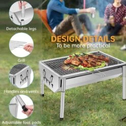 SunJas Barbecue Pique-Nique Barbecue à Charbon De Bois En Acier Inoxydable Petit Grill Barbecue De Camping Portable Grilles Amovibles Pour Fête De Jardin En Outdoor Etc (40 X 28 X 21,5 Cm) -Grill Feu Maison 1200x1200 331