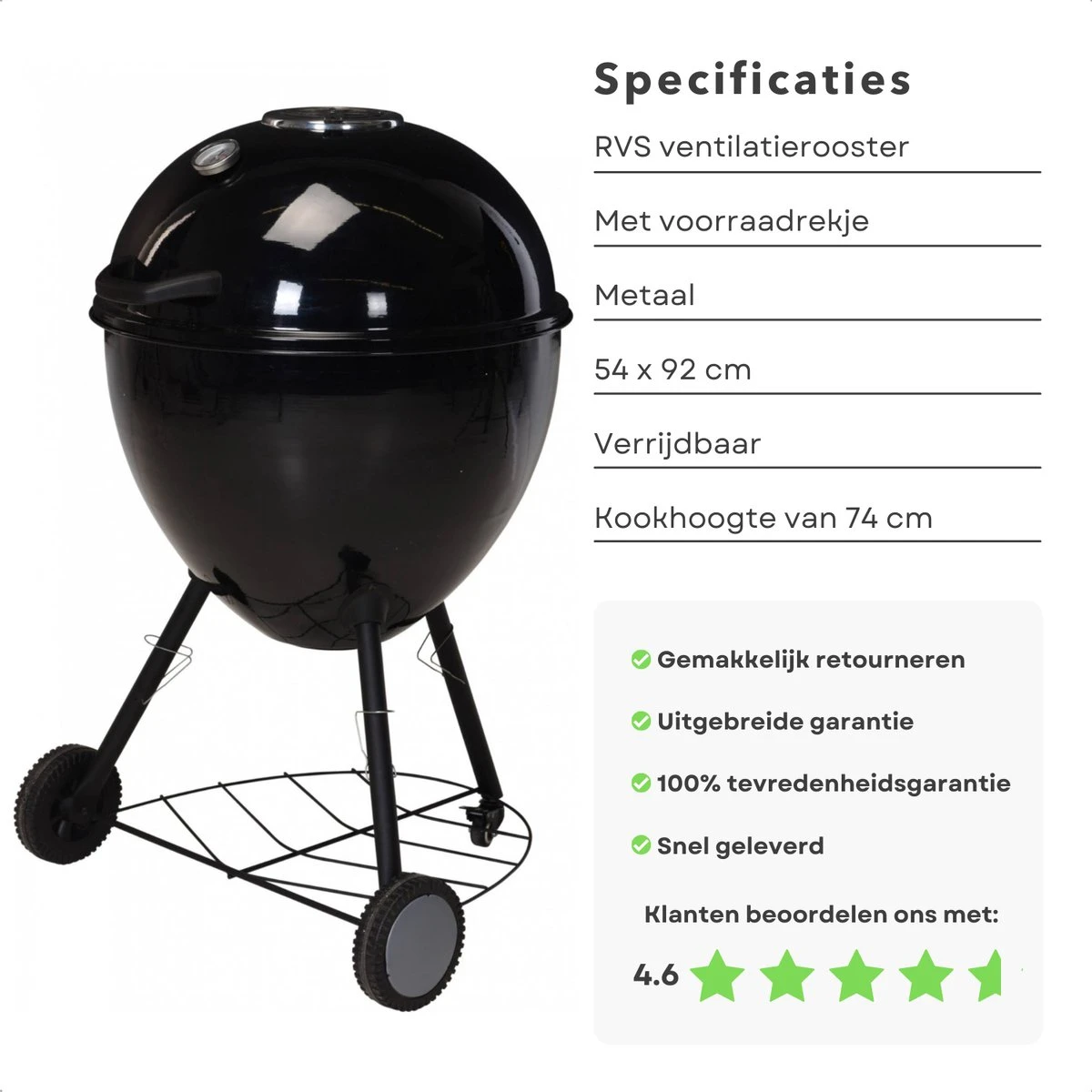BBQ à Charbon De Bois Cheqo® Luxe XXL - Ø 56,5 Cm - Surface De La Grille 49 Cm - Grille De Ventilation En Acier Inoxydable - Hauteur 97 Cm - Poids 14,6 Kg - Mobile - Barbecue 5 BBQ à Charbon De Bois Cheqo® Luxe XXL - Ø 56,5 Cm - Surface De La Grille 49 Cm - Grille De Ventilation En Acier Inoxydable - Hauteur 97 Cm - Poids 14,6 Kg - Mobile - Barbecue – Image 5
