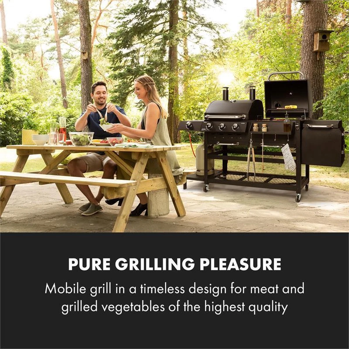 Klarstein Kingsville Double - Combi Fumoir à Charbon & Barbecue à Gaz 13,5kW - 3+1 Brûleurs - 2 Surfaces De Barbecue En Fonte 2 Klarstein Kingsville Double - Combi Fumoir à Charbon & Barbecue à Gaz 13,5kW - 3+1 Brûleurs - 2 Surfaces De Barbecue En Fonte – Image 2