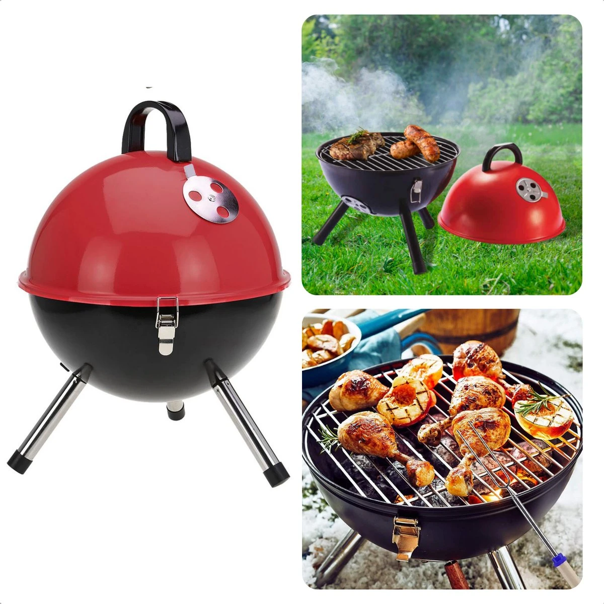 Cheqo® Kogelbarbecue - BBQ à Charbon De Bois - Barbecue - Barbecue De Table - Rouge - Ø 32cm - Surface De Cuisson 30cm - Grille De Ventilation Réglable - Capot Rond Verrouillable 1 Cheqo® Kogelbarbecue - BBQ à Charbon De Bois - Barbecue - Barbecue De Table - Rouge - Ø 32cm - Surface De Cuisson 30cm - Grille De Ventilation Réglable - Capot Rond Verrouillable