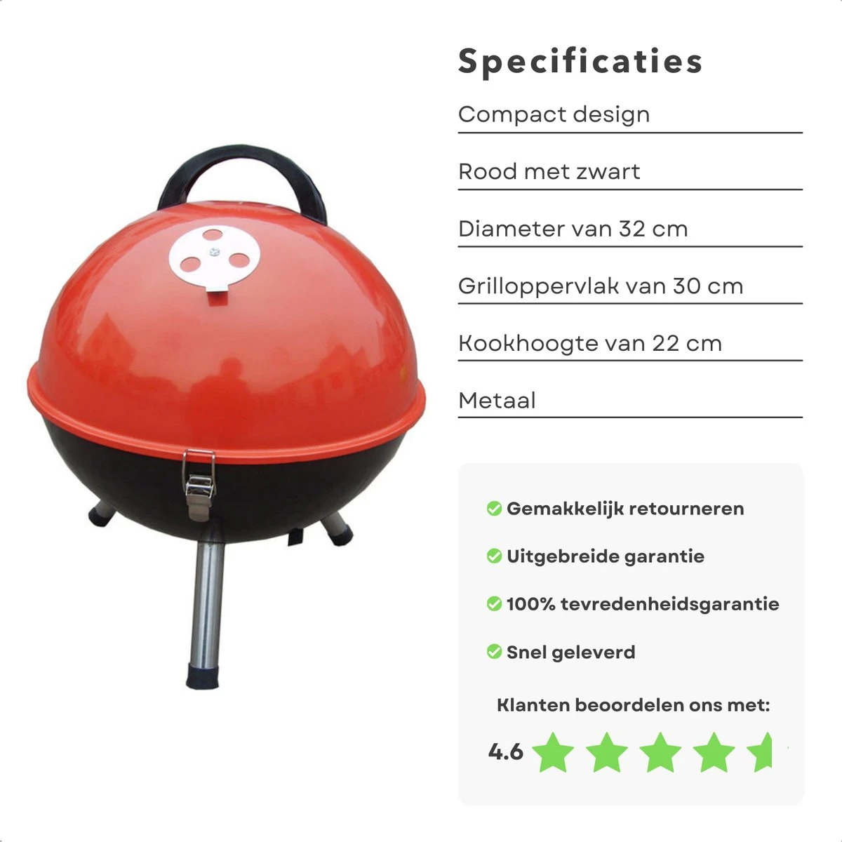 Cheqo® Kogelbarbecue - BBQ à Charbon De Bois - Barbecue - Barbecue De Table - Rouge - Ø 32cm - Surface De Cuisson 30cm - Grille De Ventilation Réglable - Capot Rond Verrouillable 2 Cheqo® Kogelbarbecue - BBQ à Charbon De Bois - Barbecue - Barbecue De Table - Rouge - Ø 32cm - Surface De Cuisson 30cm - Grille De Ventilation Réglable - Capot Rond Verrouillable – Image 2