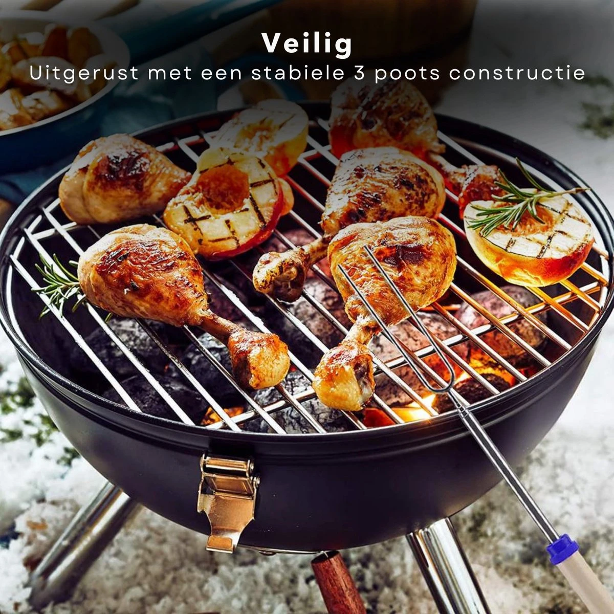 Cheqo® Kogelbarbecue - BBQ à Charbon De Bois - Barbecue - Barbecue De Table - Rouge - Ø 32cm - Surface De Cuisson 30cm - Grille De Ventilation Réglable - Capot Rond Verrouillable 4 Cheqo® Kogelbarbecue - BBQ à Charbon De Bois - Barbecue - Barbecue De Table - Rouge - Ø 32cm - Surface De Cuisson 30cm - Grille De Ventilation Réglable - Capot Rond Verrouillable – Image 4