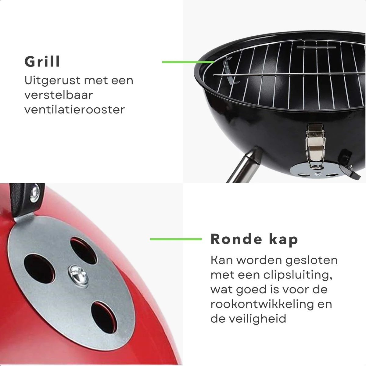 Cheqo® Kogelbarbecue - BBQ à Charbon De Bois - Barbecue - Barbecue De Table - Rouge - Ø 32cm - Surface De Cuisson 30cm - Grille De Ventilation Réglable - Capot Rond Verrouillable 5 Cheqo® Kogelbarbecue - BBQ à Charbon De Bois - Barbecue - Barbecue De Table - Rouge - Ø 32cm - Surface De Cuisson 30cm - Grille De Ventilation Réglable - Capot Rond Verrouillable – Image 5